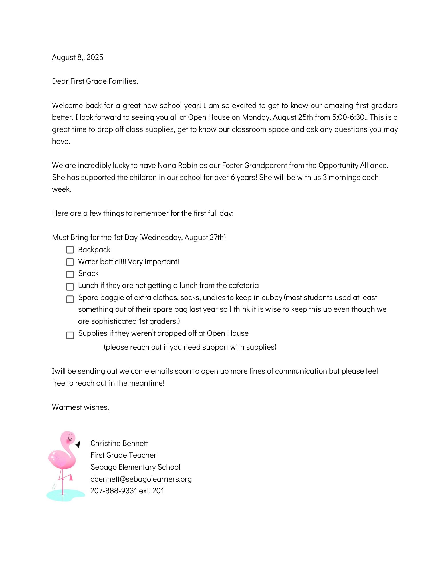 Welcome Letter Bennett